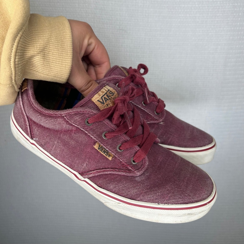Vans Atwood Kids Youth 7 Burgundy Washed Twill Skate Shoes Low Top Sneaker